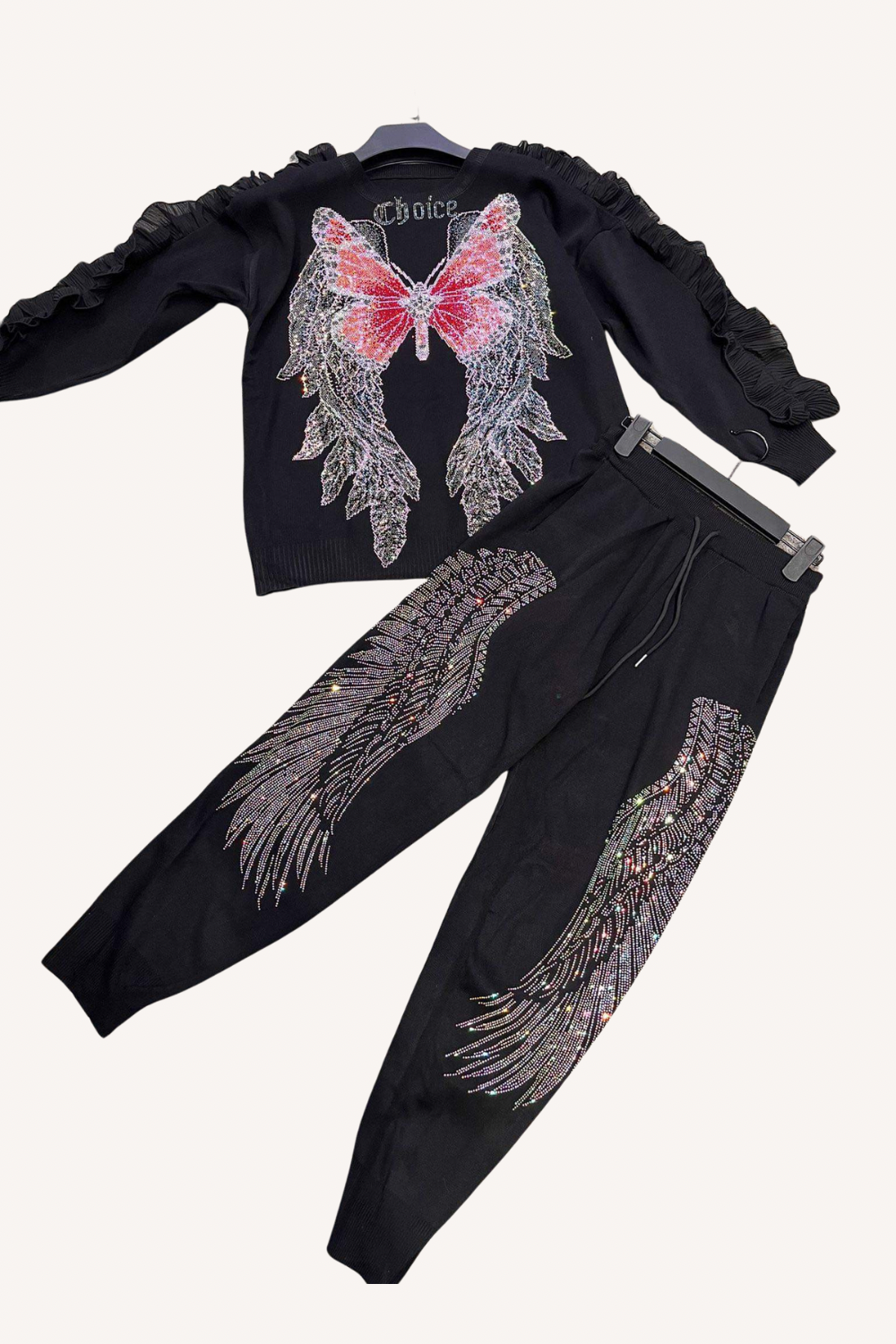 One Size Butterfly Sequin Pant Set