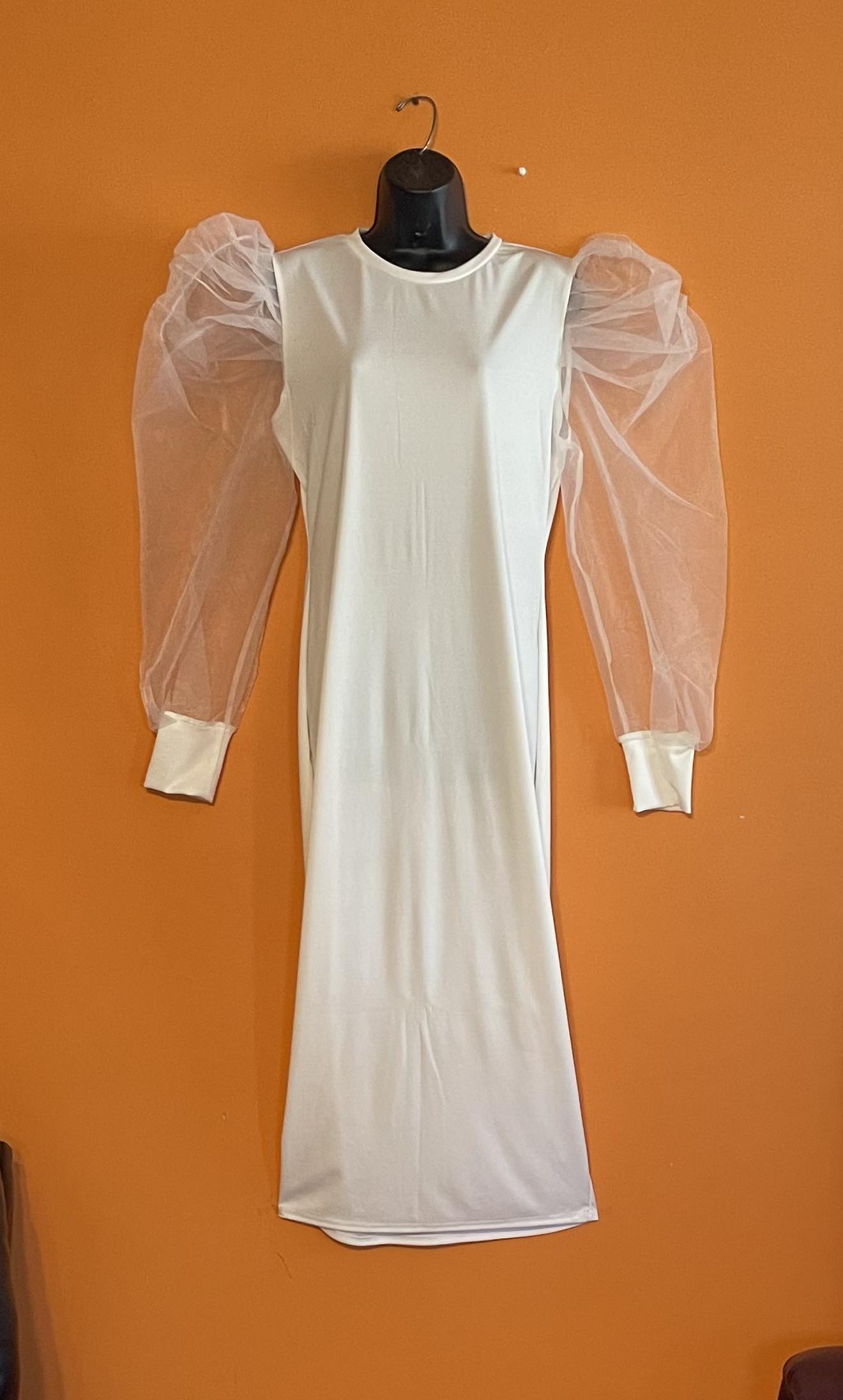 White Dress with Sheer Sleeves - Small