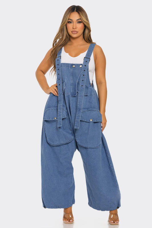 One Size - Classic Blue Denim Jumpsuit for Effortless Style