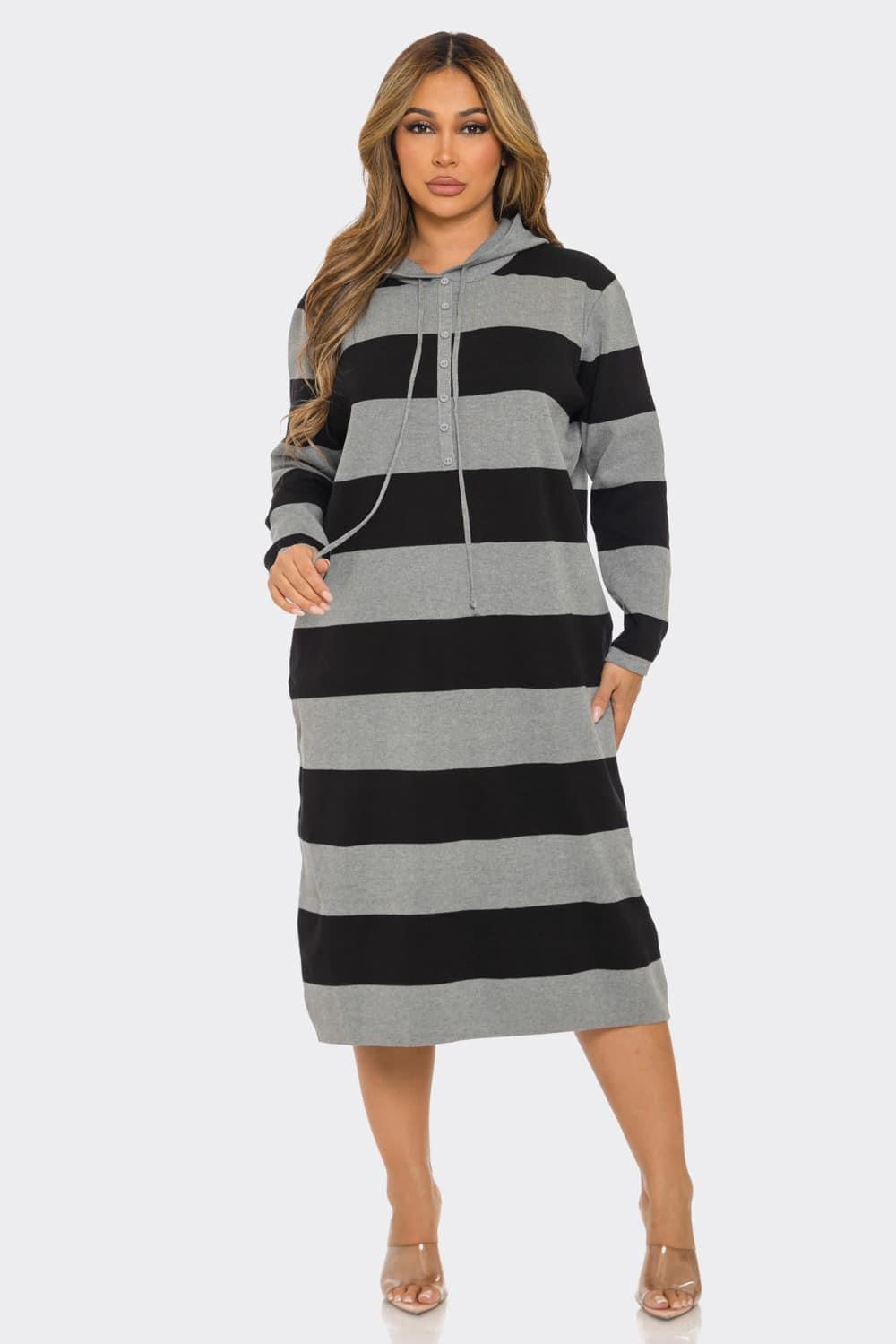 One size Knit hooded Sweater Dress