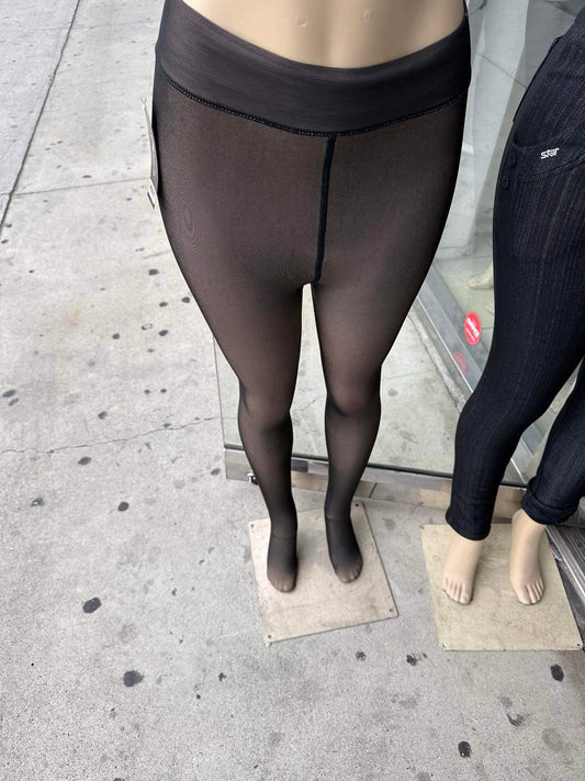 One Size ‘Fleece-lined sheer-toned tights’